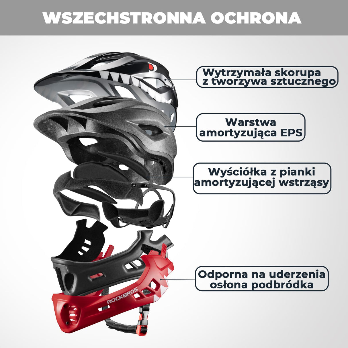 ROCKBROS Kask Dziecięcy z Motywem Kreskówkowym i Odpinaną Osłoną Podbródka-TT-32 Kaski