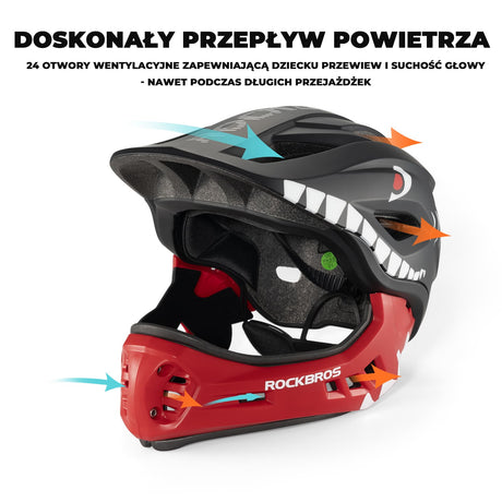 ROCKBROS Kask Dziecięcy z Motywem Kreskówkowym i Odpinaną Osłoną Podbródka-TT-32 Kaski