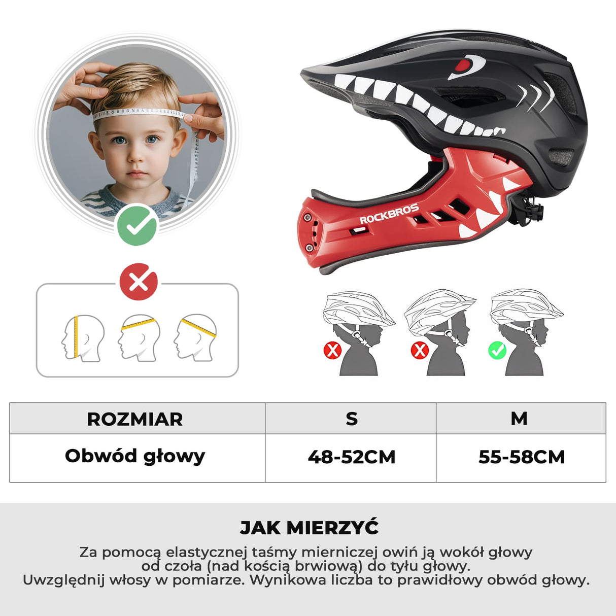 ROCKBROS Kask Dziecięcy z Motywem Kreskówkowym i Odpinaną Osłoną Podbródka-TT-32 Kaski