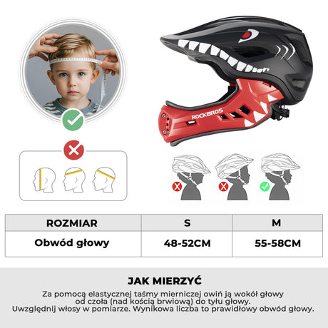 ROCKBROS Kask Dziecięcy z Motywem Kreskówkowym i Odpinaną Osłoną Podbródka-TT-32 Kaski