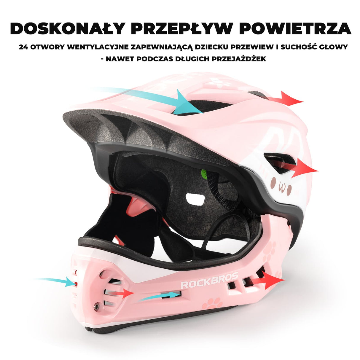 ROCKBROS Kask Dziecięcy z Motywem Kreskówkowym i Odpinaną Osłoną Podbródka-TT-32 Kaski