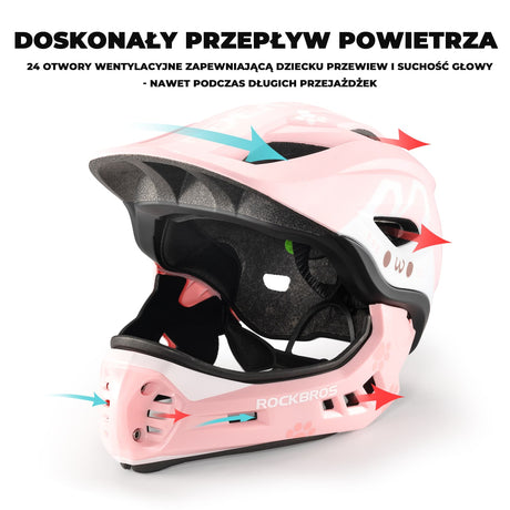 ROCKBROS Kask Dziecięcy z Motywem Kreskówkowym i Odpinaną Osłoną Podbródka-TT-32 Kaski