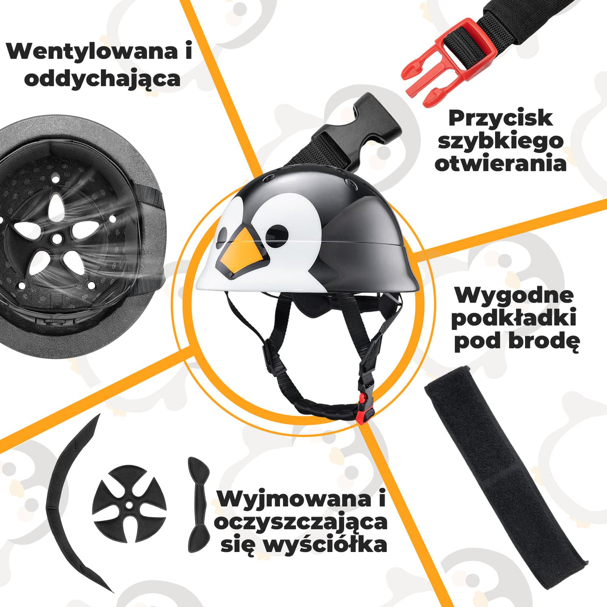 ROCKBROS Kask Dziecięcy Z Motywem Pingwina Pasuje do Obwód Głowy 48-52 cm Kaski