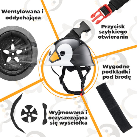 ROCKBROS Kask Dziecięcy Z Motywem Pingwina Pasuje do Obwód Głowy 48-52 cm Kaski