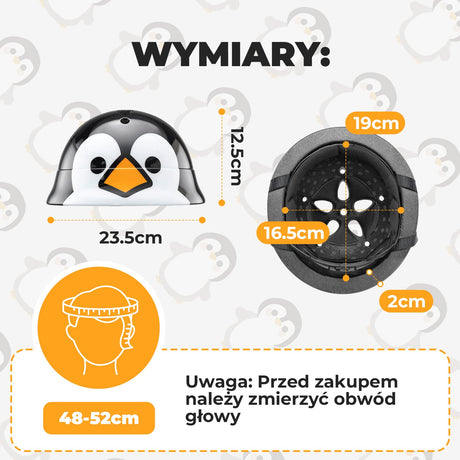 ROCKBROS Kask Dziecięcy Z Motywem Pingwina Pasuje do Obwód Głowy 48-52 cm Kaski