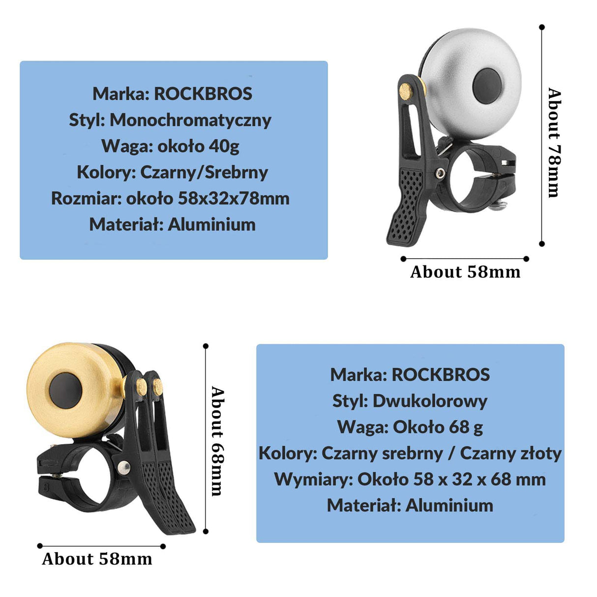 ROCKBROS ROCKBROS Dzwonek Rowerowy Klasyczny Mosiądz Dzwonek dla Rower Dzwonki