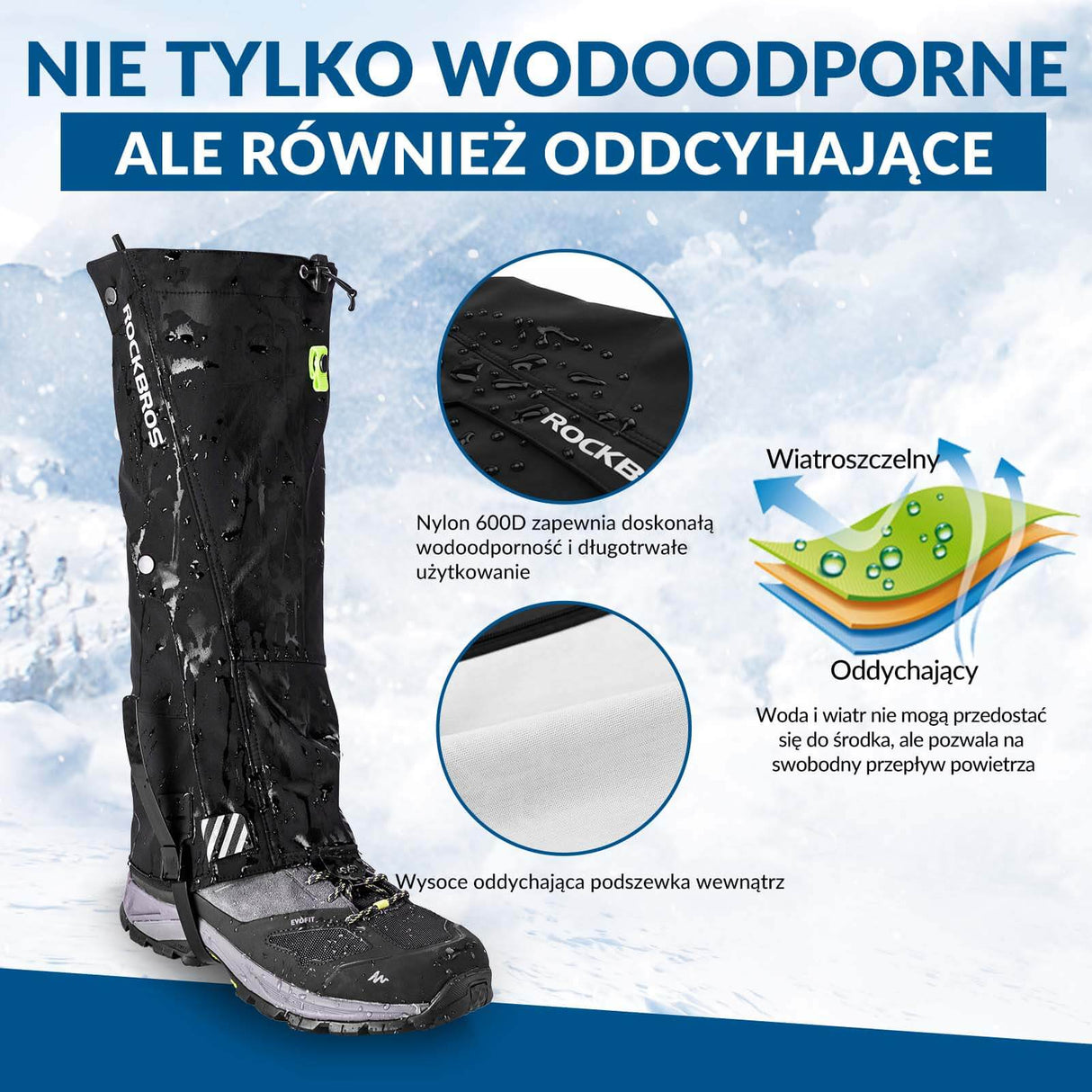 ROCKBROS ROCKBROS Getry Ochraniacze na Nogawki Wodoodporne Przeciwdeszczowe Śnieżne S-3XL Ochraniacze na buty