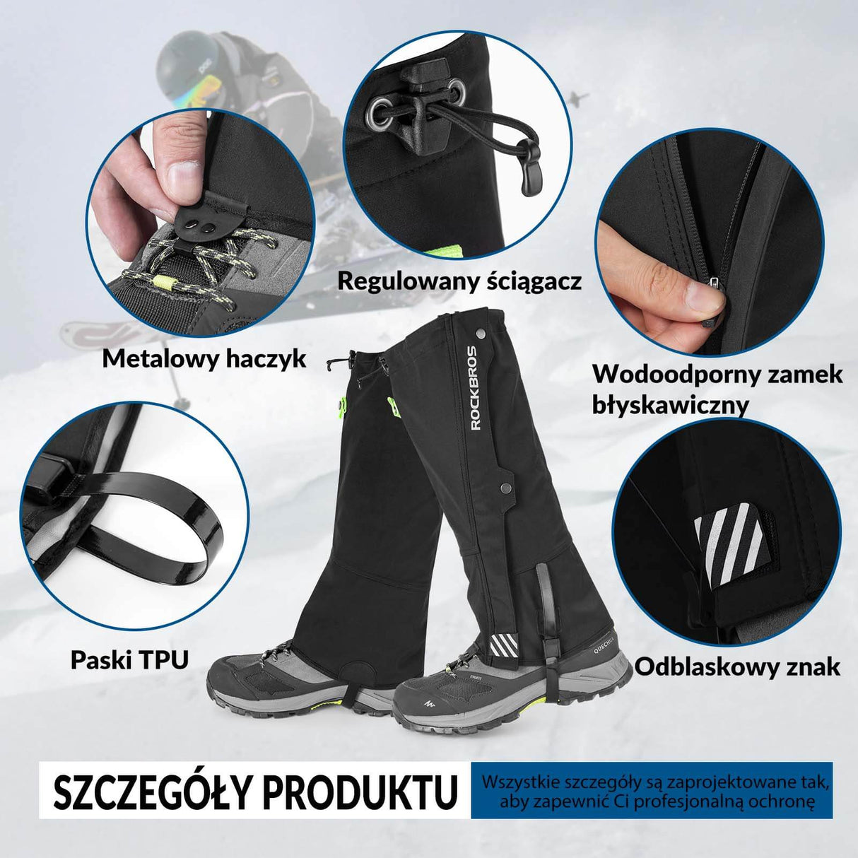 ROCKBROS ROCKBROS Getry Ochraniacze na Nogawki Wodoodporne Przeciwdeszczowe Śnieżne S-3XL Ochraniacze na buty