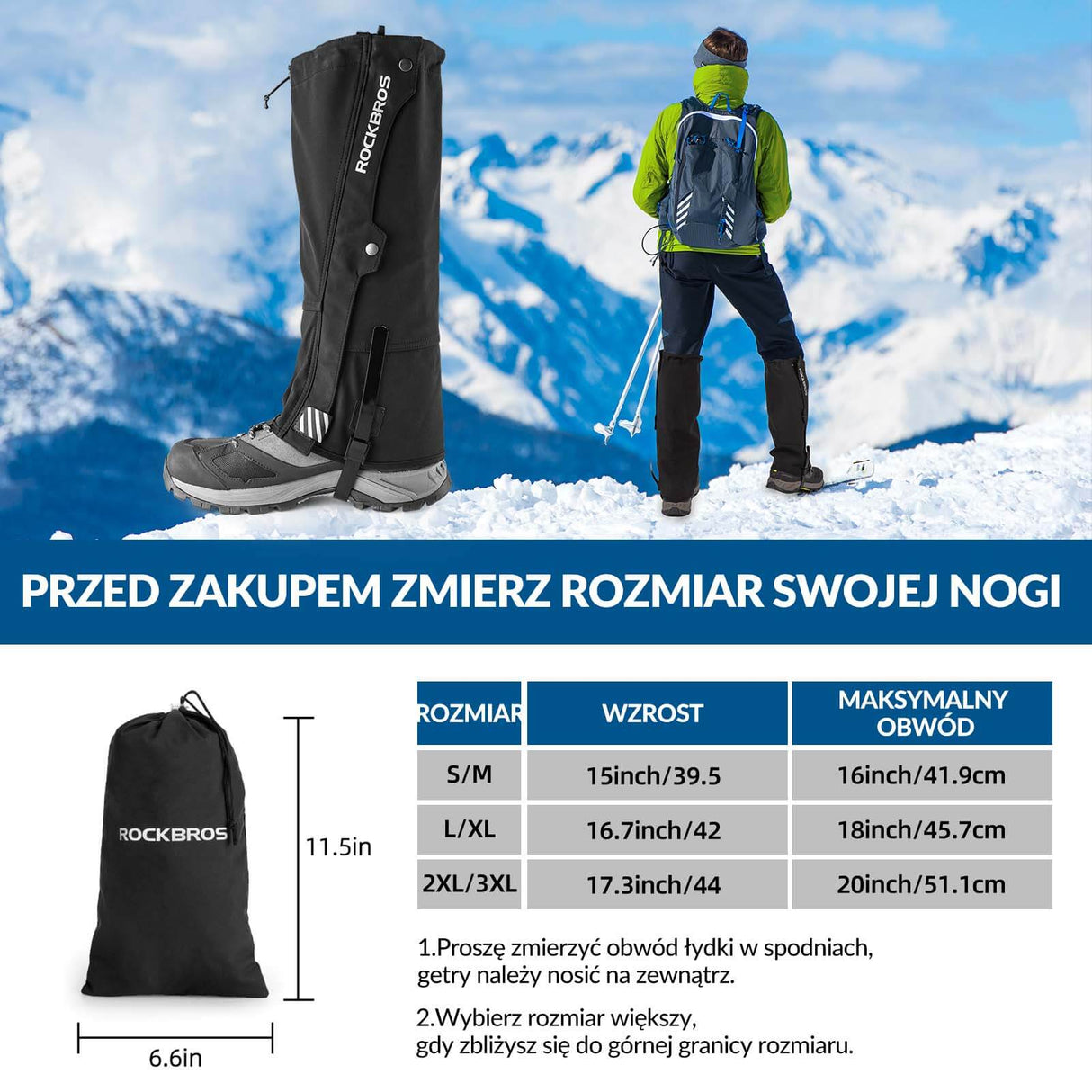 ROCKBROS ROCKBROS Getry Ochraniacze na Nogawki Wodoodporne Przeciwdeszczowe Śnieżne S-3XL Ochraniacze na buty