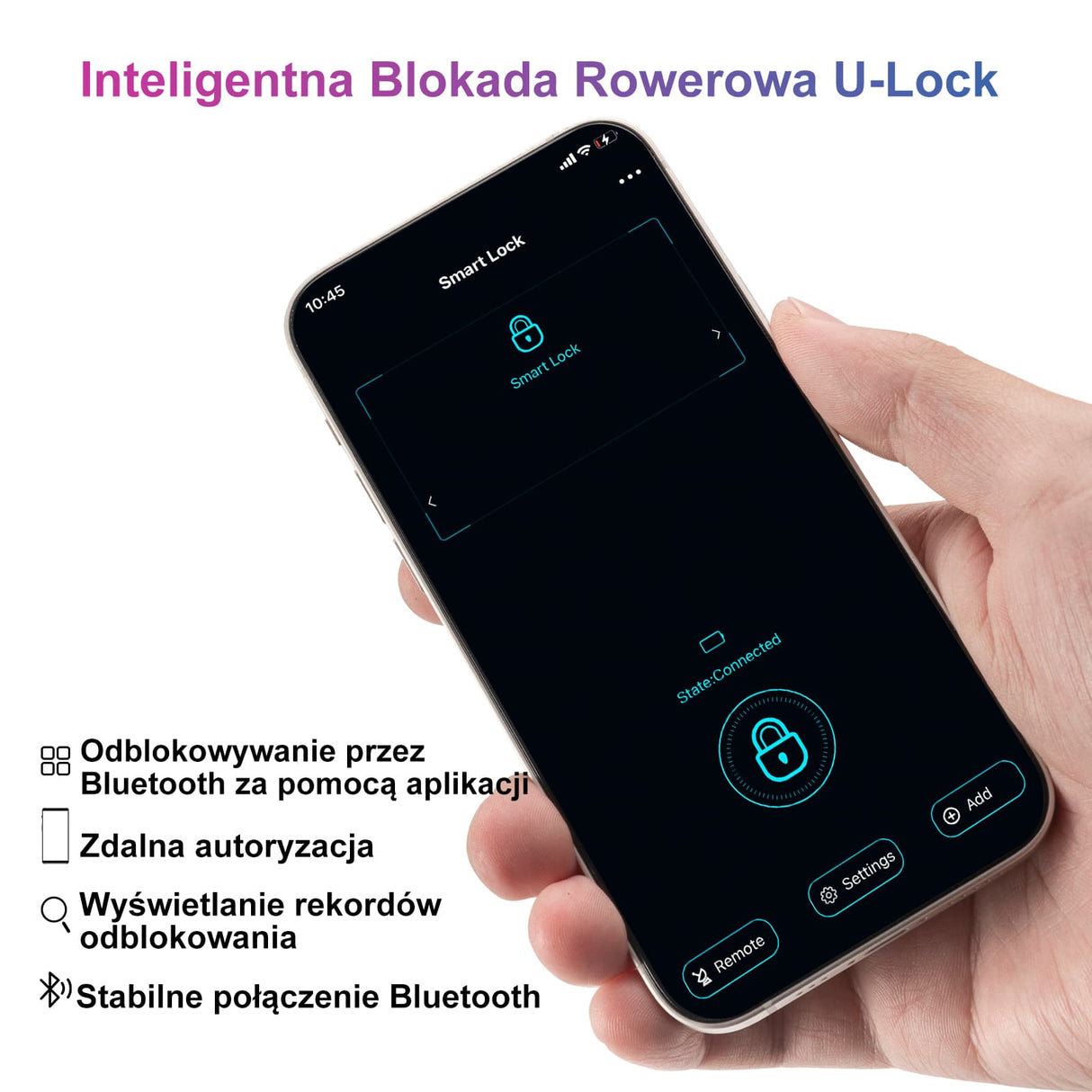 ROCKBROS Blokada Na Odcisk Palca Wodoodporna, Bluetooth z Kluczem Awaryjnym-818 Zapięcia