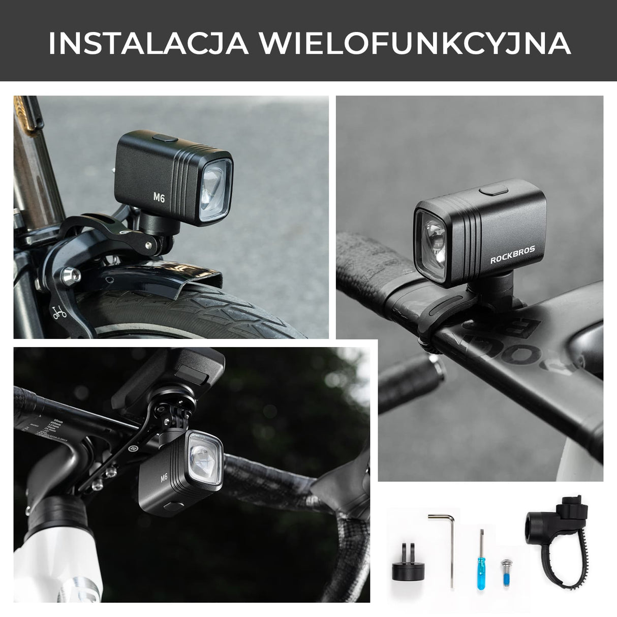 ROCKBROS Przednie Światło Rowerowe 1000 lm z Cyfrowym Wyświetlaczem-M6 Światła rowerowe