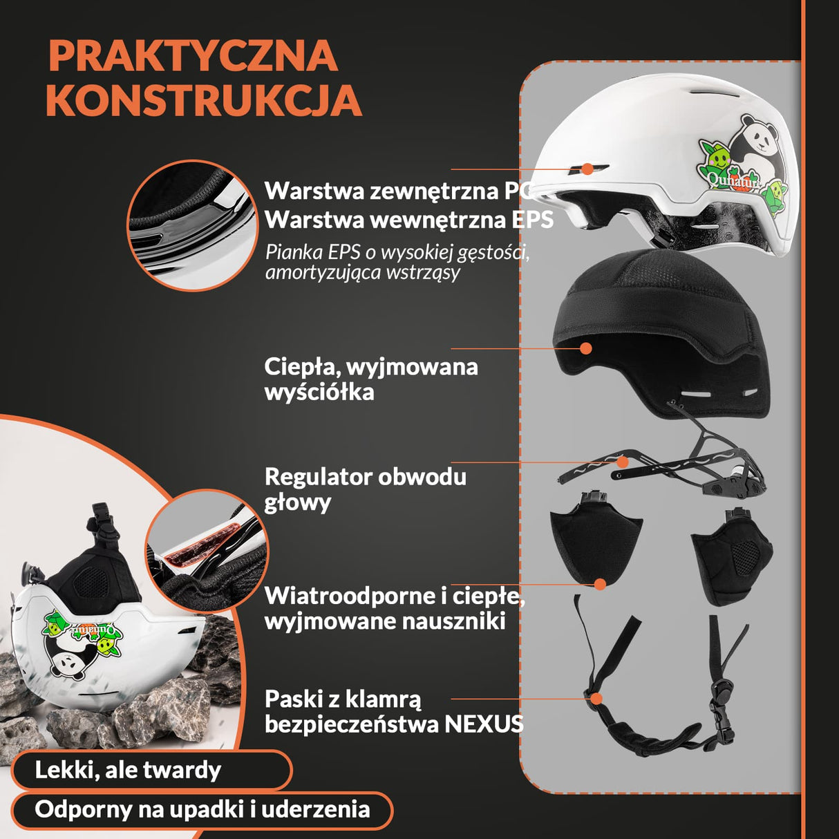 Qunature Qunature Kask Narciarski z Ochraniaczami i Nausznikiem dla Kobiet i Mężczyzn-S-313 Kaski