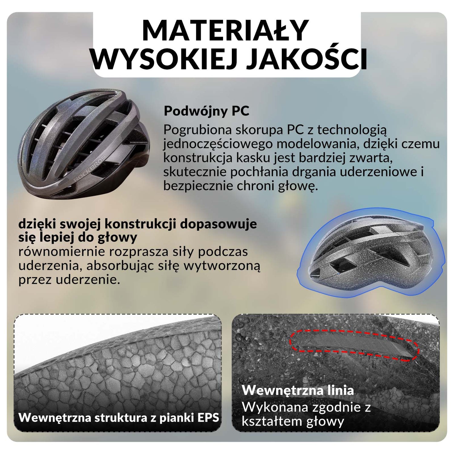 ROCKBROS kask rowerowy kolarski unisex dla dorosłych, dostępny w rozmiarach M (54-58 cm) i L (58-62 cm), lekki i wygodny, zapewniający optymalną ochronę podczas jazdy na rowerze.