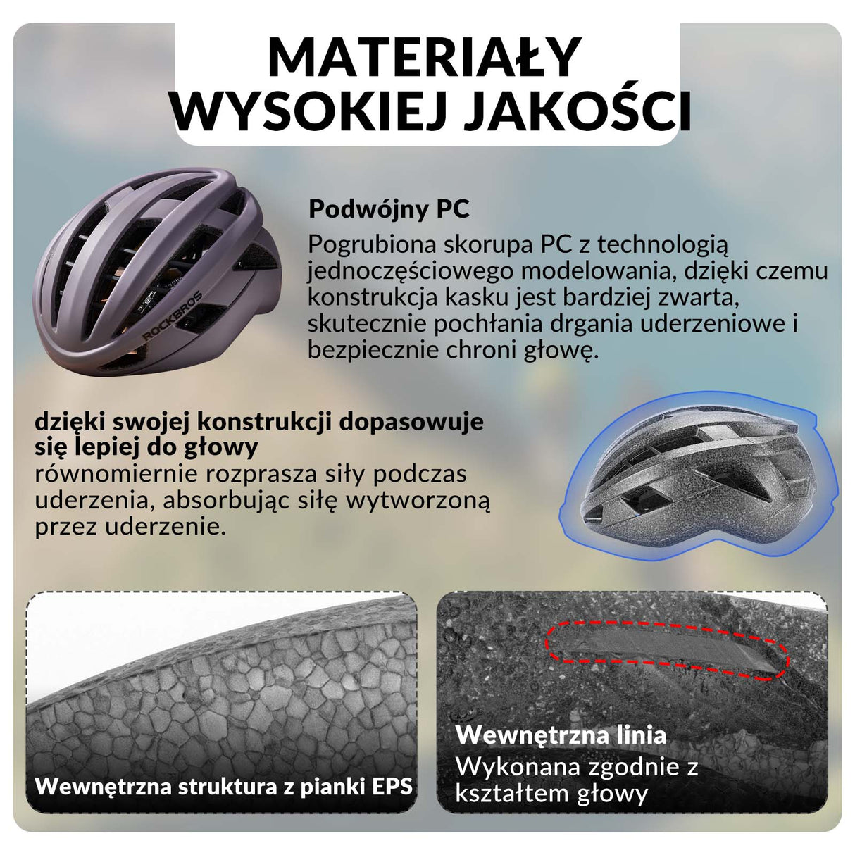 ROCKBROS kask rowerowy kolarski unisex dla dorosłych, dostępny w rozmiarach M (54-58 cm) i L (58-62 cm), lekki i wygodny, zapewniający optymalną ochronę podczas jazdy na rowerze.