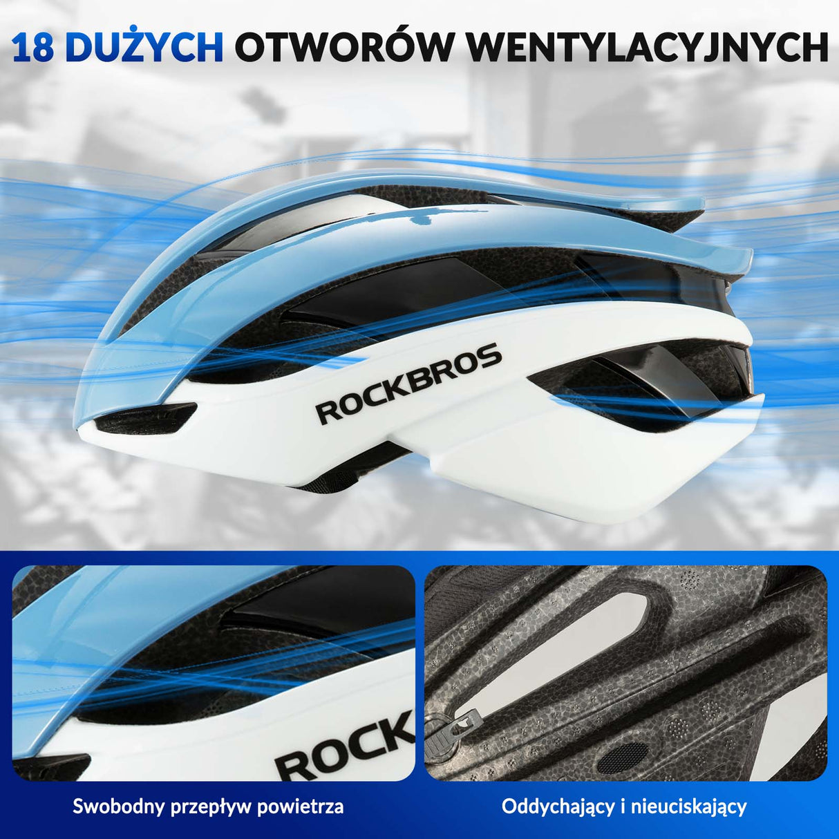 ROCKBROS ROCKBROS Kask Rowerowy Regulowany Kask Kolarski Lekki M/L 55-58/58-61cm Kaski