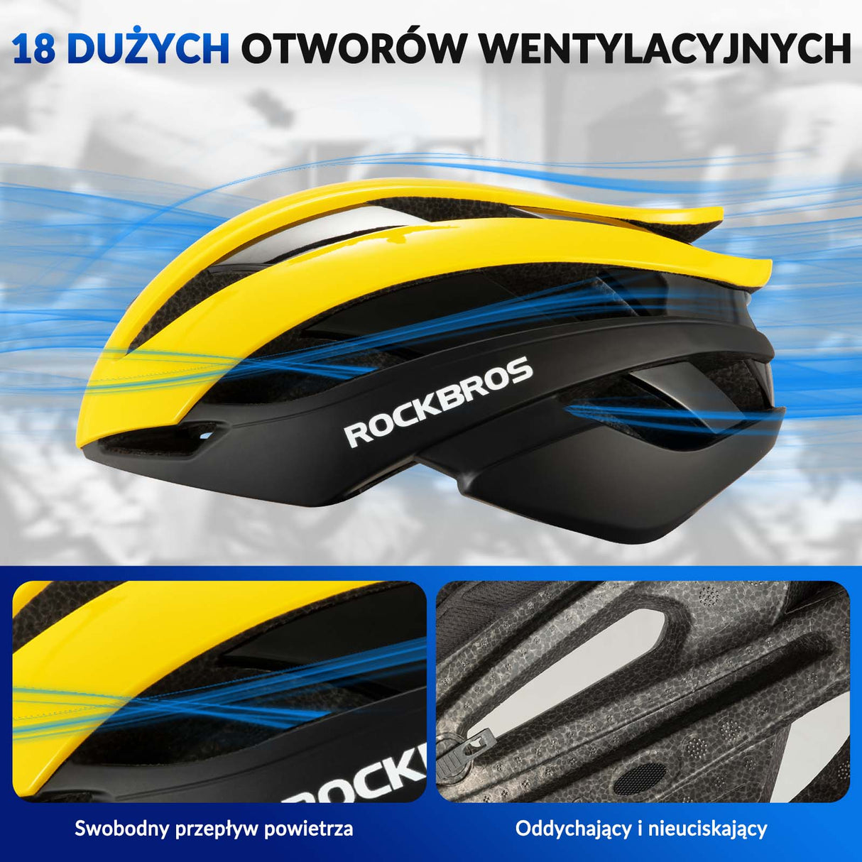 ROCKBROS ROCKBROS Kask Rowerowy Regulowany Kask Kolarski Lekki M/L 55-58/58-61cm Kaski