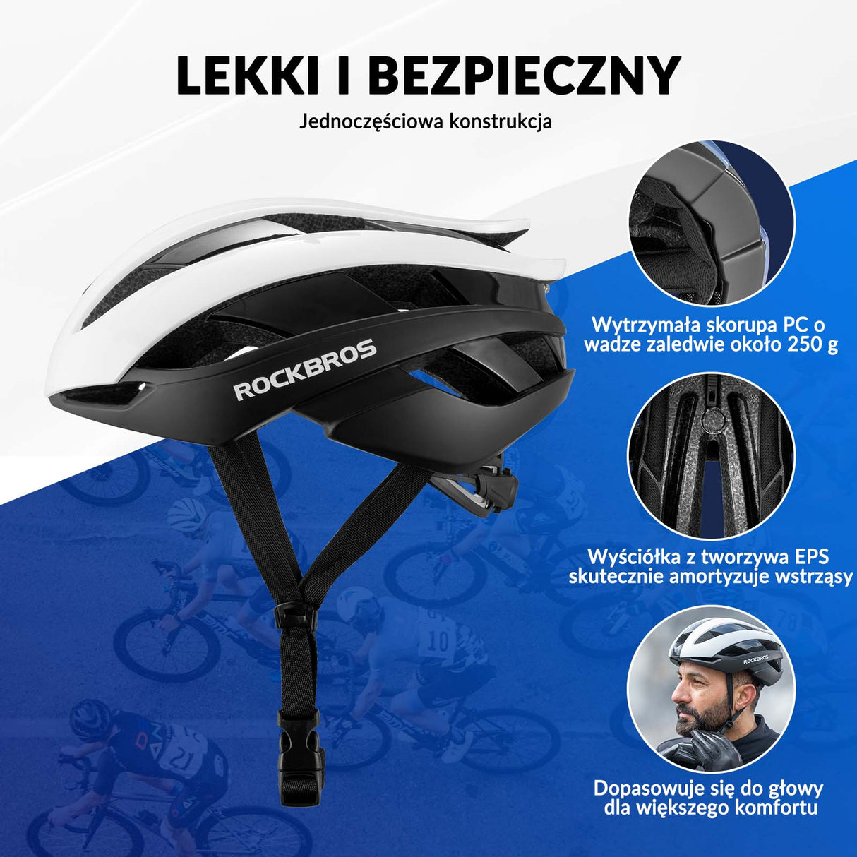 ROCKBROS ROCKBROS Kask Rowerowy Regulowany Kask Kolarski Lekki M/L 55-58/58-61cm Kaski