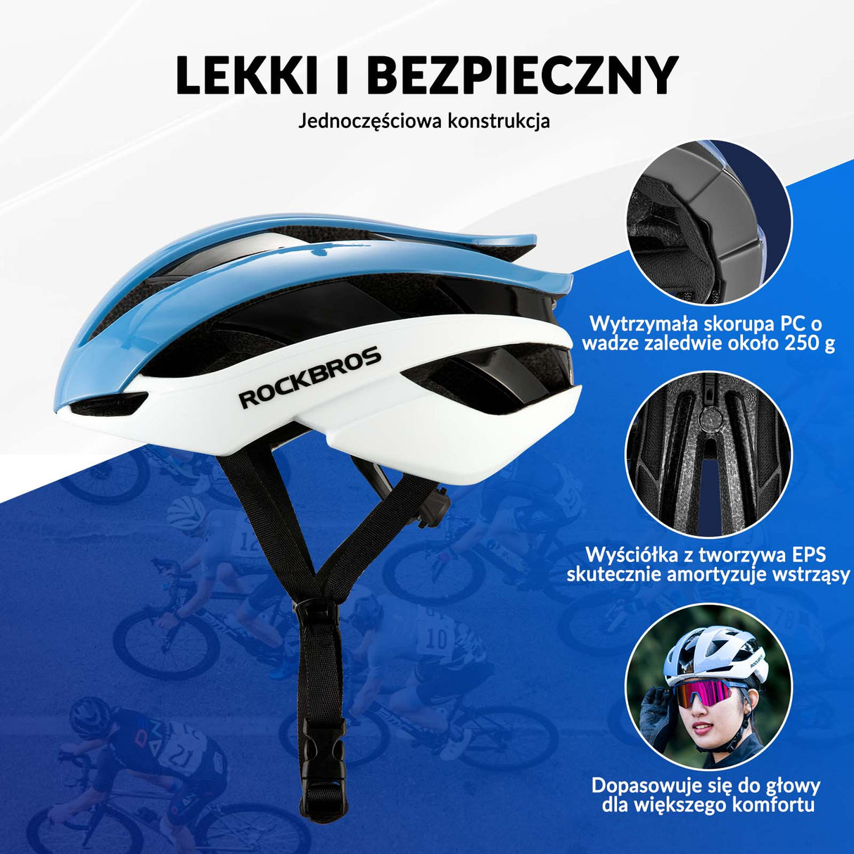 ROCKBROS ROCKBROS Kask Rowerowy Regulowany Kask Kolarski Lekki M/L 55-58/58-61cm Kaski