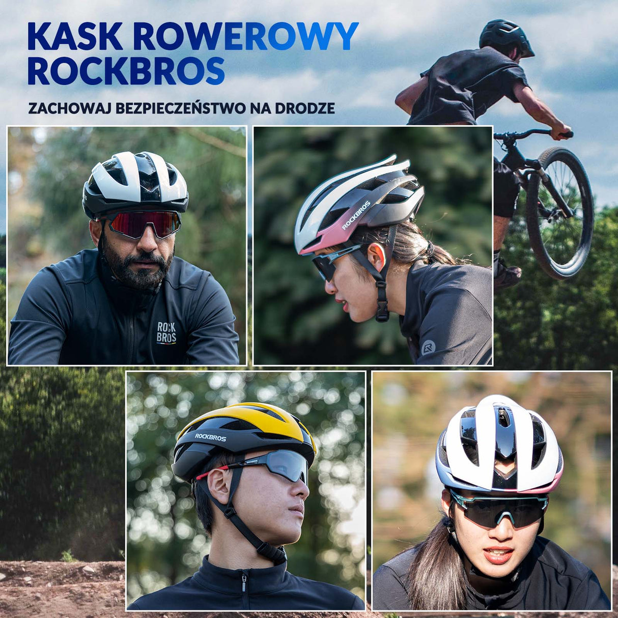 ROCKBROS regulowany kask rowerowy, lekki i wygodny, dostępny w rozmiarach M/L (55-58 cm i 58-61 cm), zapewniający bezpieczeństwo i komfort podczas jazdy na rowerze.