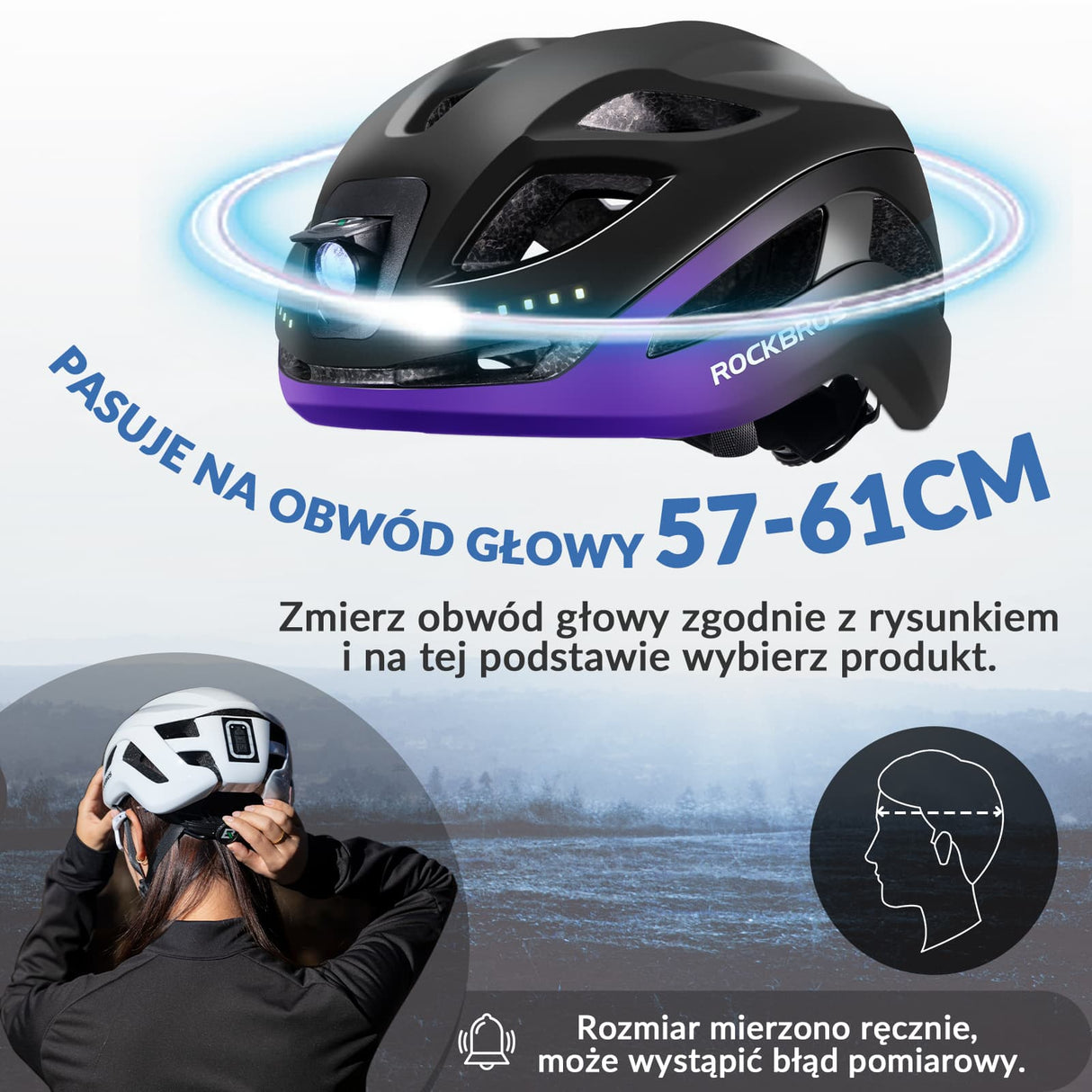 Kask Rowerowy z Lampką Męski Damski-ZK-077