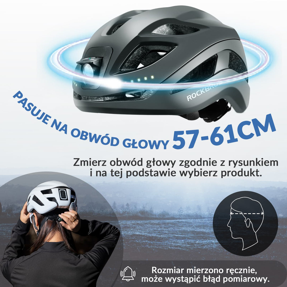 Kask Rowerowy z Lampką Męski Damski-ZK-077