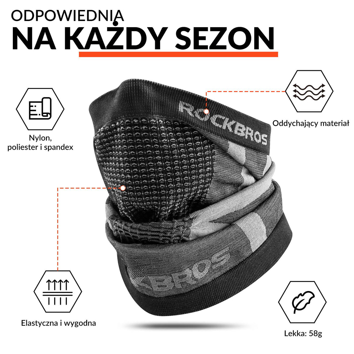 ROCKBROS Komin Termiczny Ocieplacz na Szyję Zimowy Ciepły Maska na Narty Rower Osłony twarzy