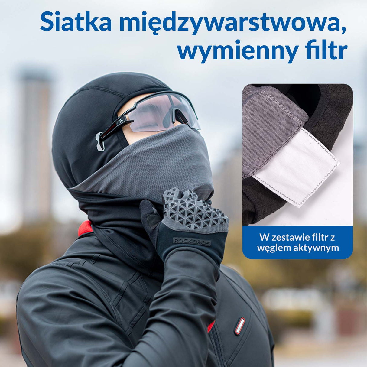 ROCKBROS Kominiarka Zimowa BALACLAVA Narciarska Motocyklowa Rowerowa Uniwesralna Kominiarki