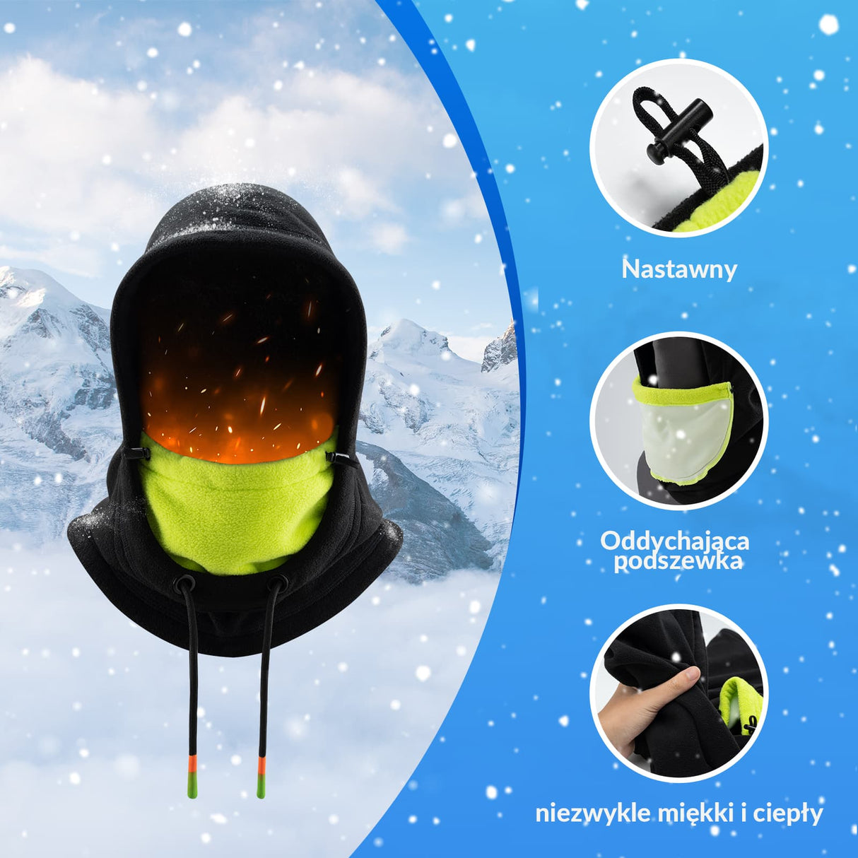 ROCKBROS Kominiarka na Narty Zagęszczony i Ciepły Zielona Maska-YPP085 Kominiarki