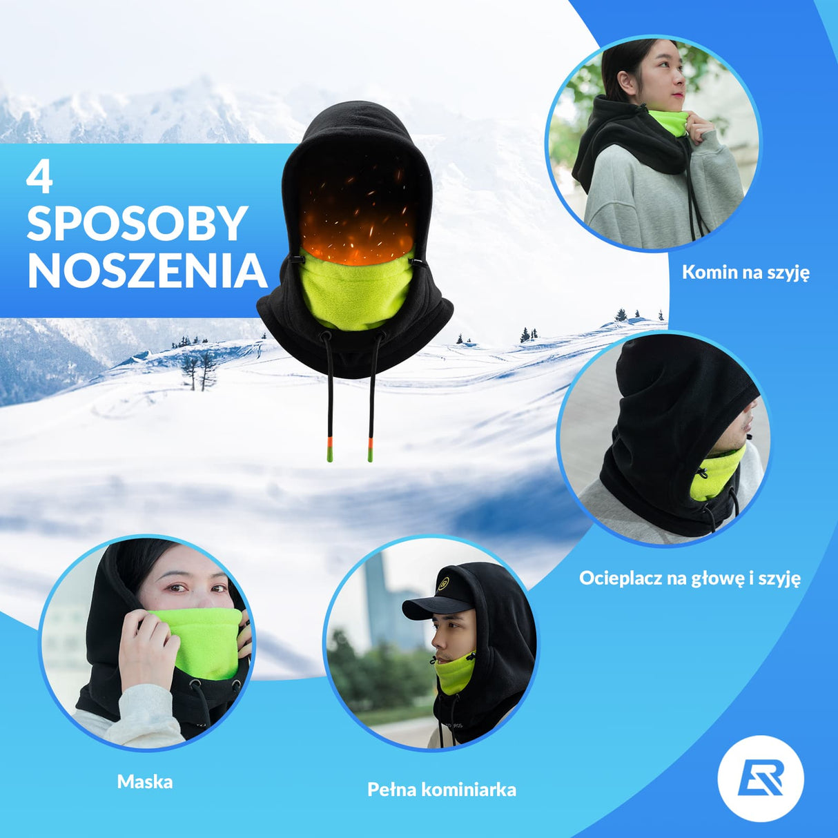 ROCKBROS Kominiarka na Narty Zagęszczony i Ciepły Zielona Maska-YPP085 Kominiarki