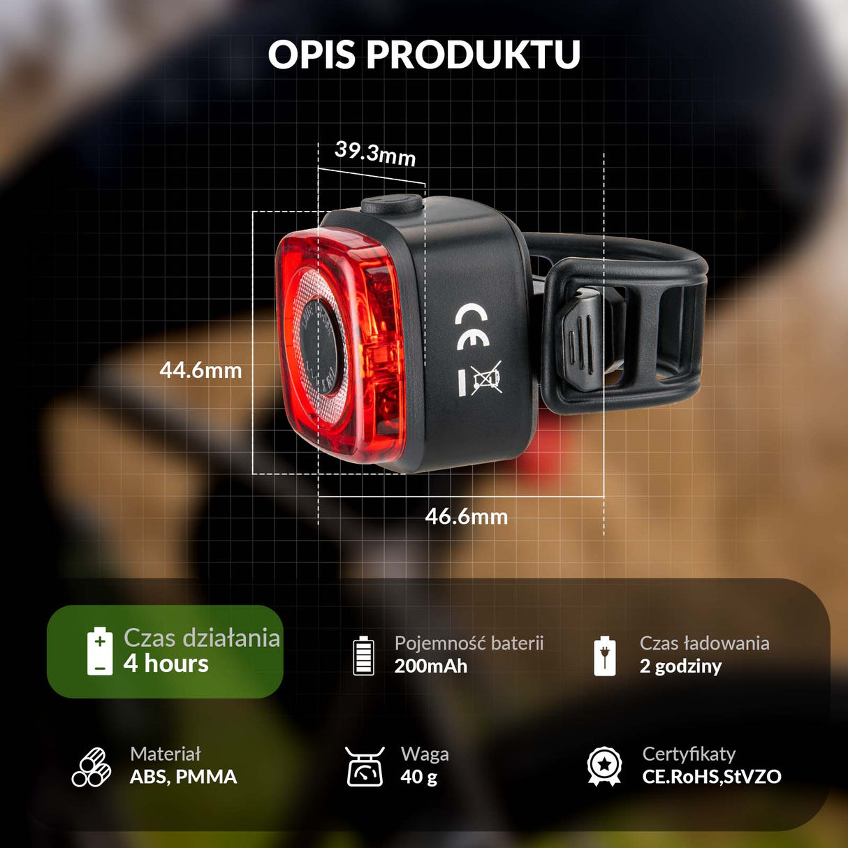 ROCKBROS Tylne Światło Rowerowe LR-06K Światła rowerowe