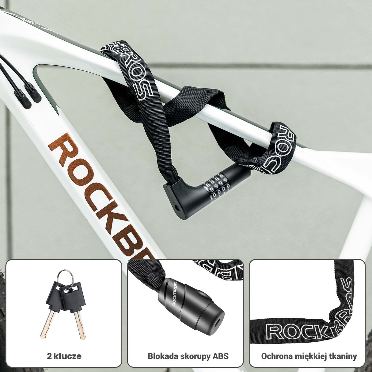 ROCKBROS-PL Łańcuch Antykradzieżowy Zapięcie Rowerowe 95cm Zapięcia