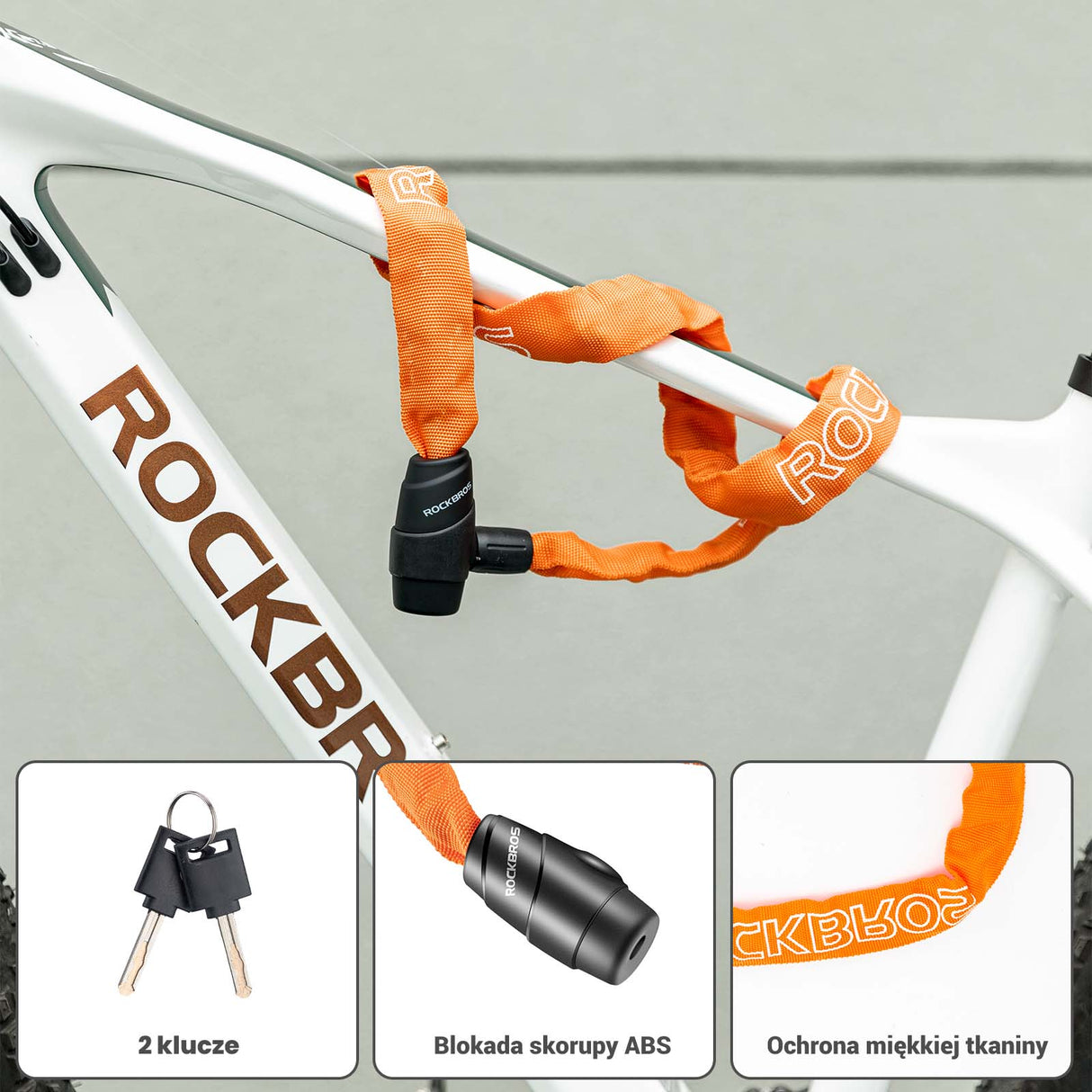 ROCKBROS-PL Łańcuch Antykradzieżowy Zapięcie Rowerowe 95cm Zapięcia