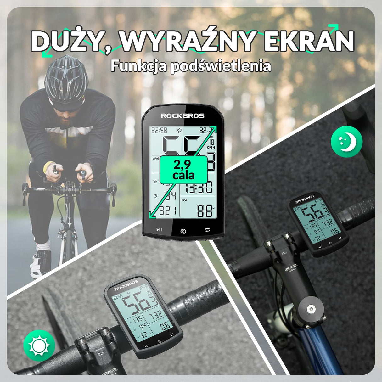 ROCKBROS Licznik Rowerowy Bezprzewodowy GPS Wodoodporny Prędkościomierz I Drogomierz Licznik