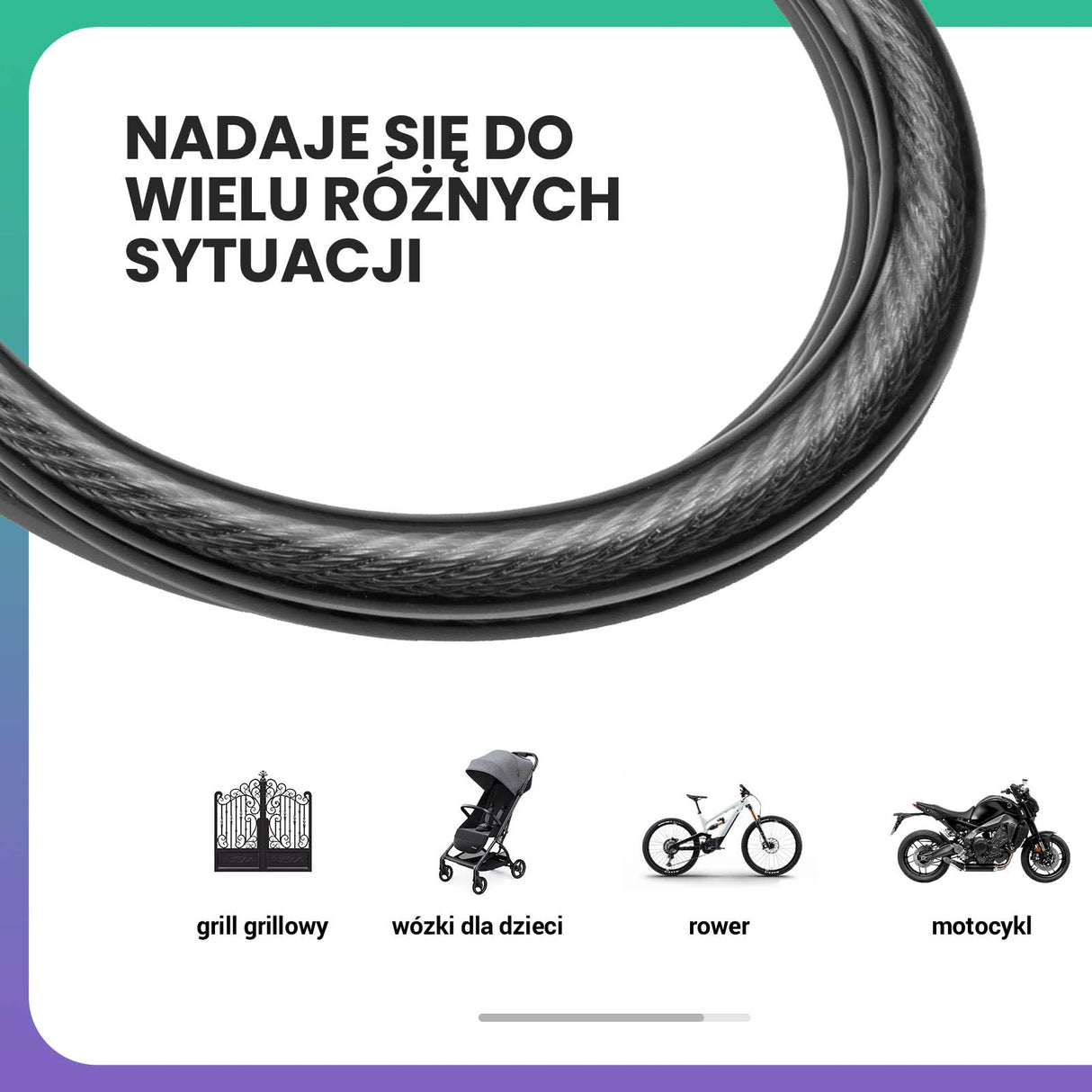 ROCKBROS Linka Stalowa Zabezpieczająca 2 m do Roweru Motocykla Skutera Wózka Zapięcia