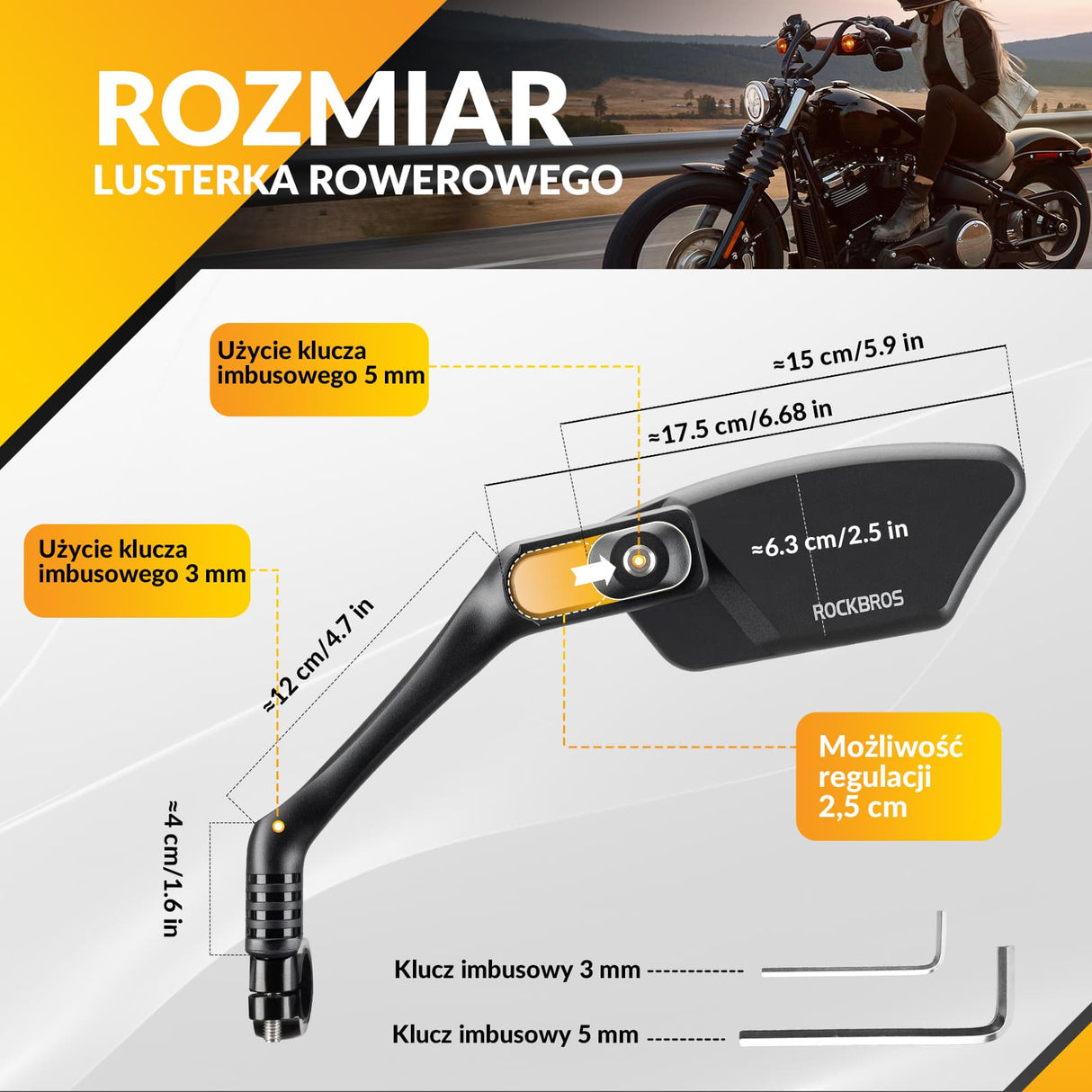 ROCKBROS Regulowane Lusterko Rowerowe ze Stali Nierdzewnej Lusterko rowerowe