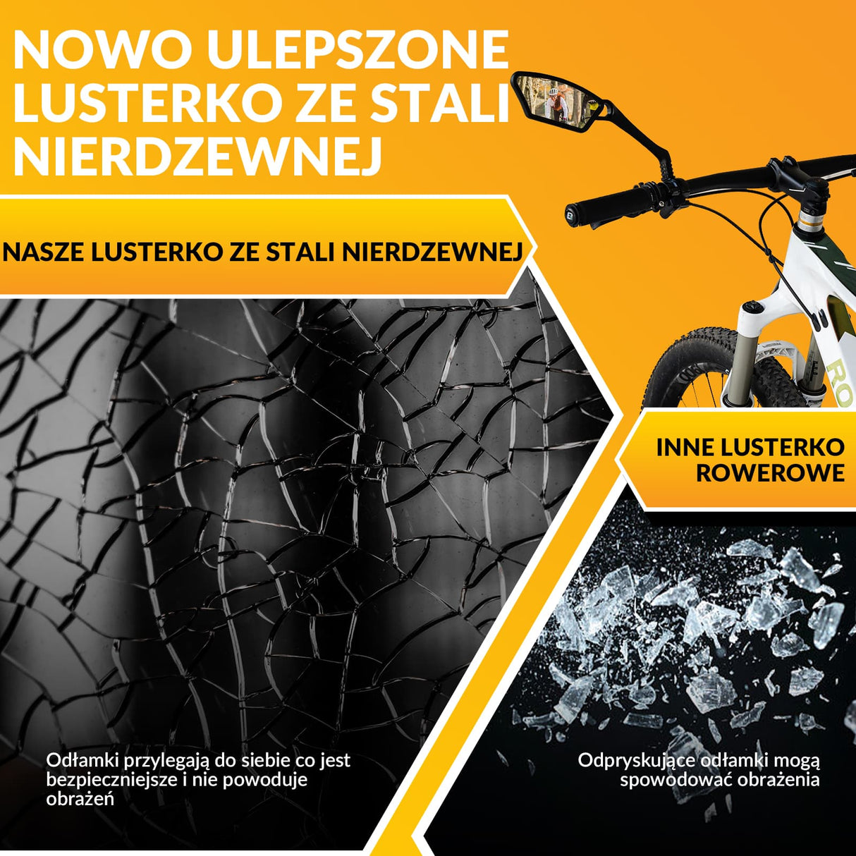 ROCKBROS Regulowane Lusterko Rowerowe ze Stali Nierdzewnej Lusterko rowerowe