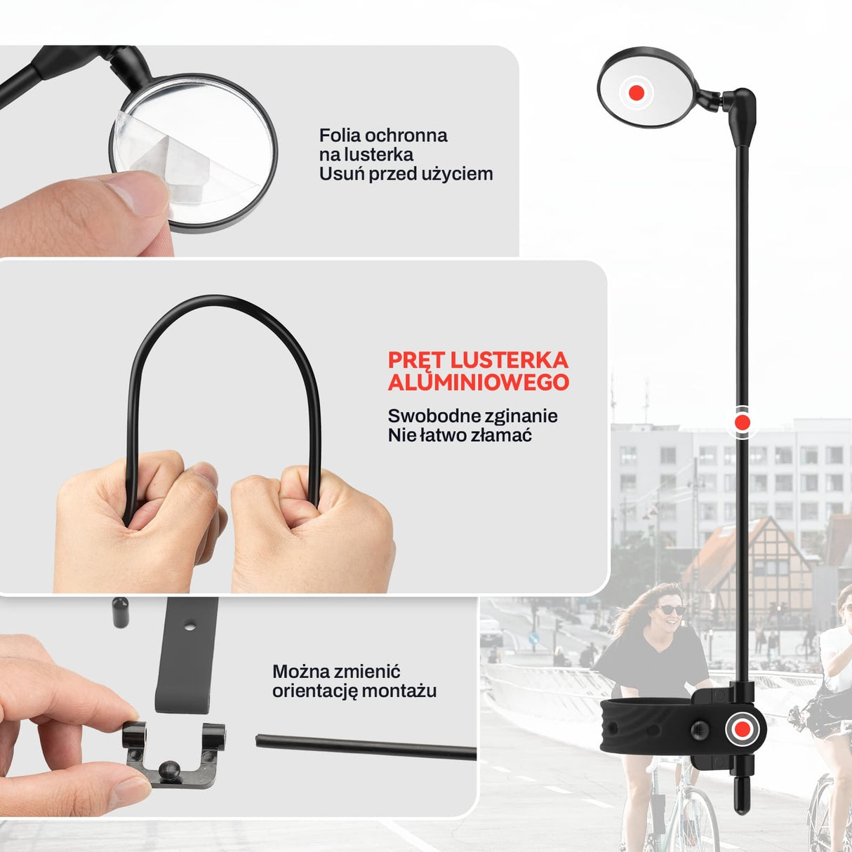 ROCKBROS Lusterko Rowerowe Na Kask 360 Stopni Regulowane Lusterko Rowerowe-FK-218 Lusterko rowerowe