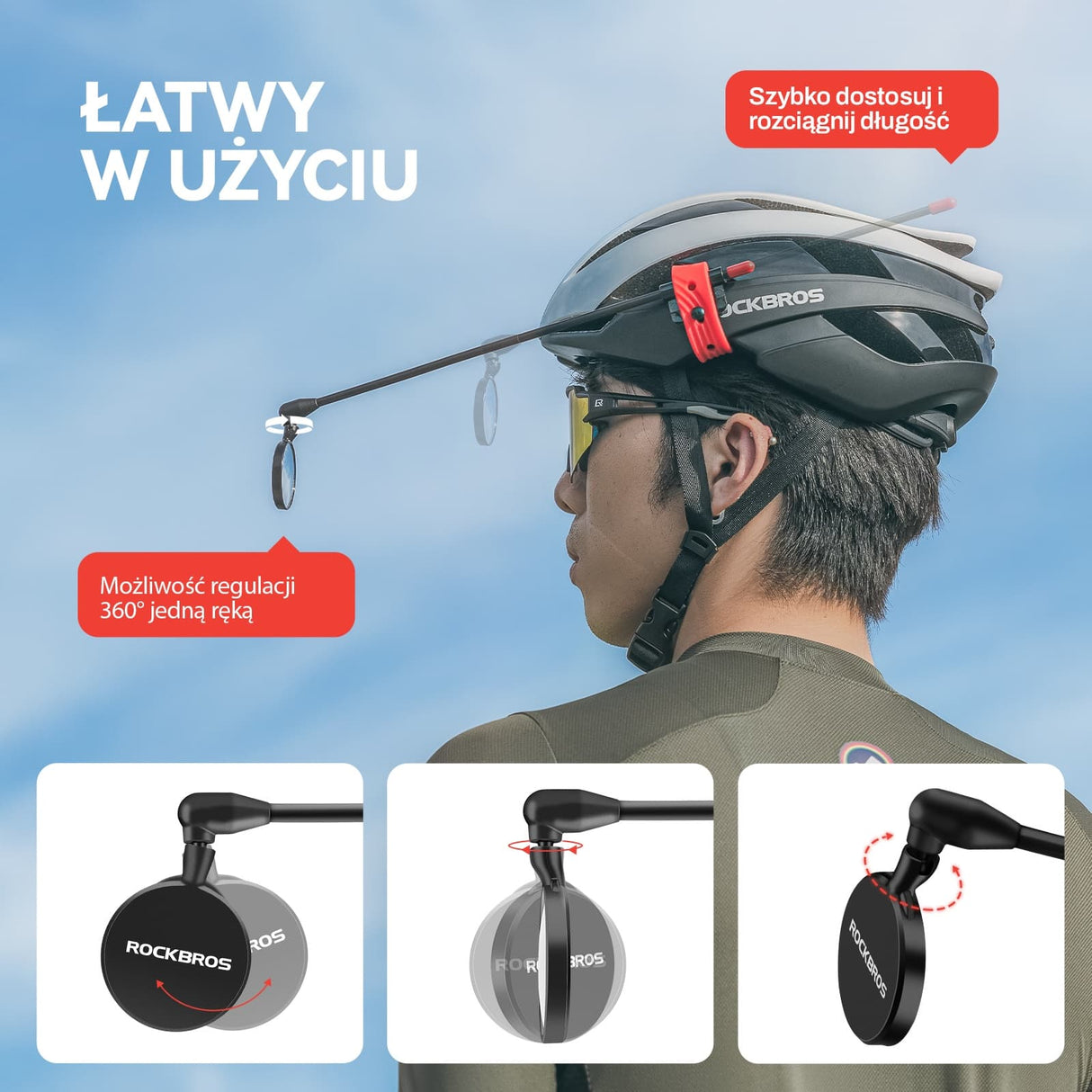 ROCKBROS Lusterko Rowerowe Na Kask 360 Stopni Regulowane Lusterko Rowerowe-FK-218 Lusterko rowerowe