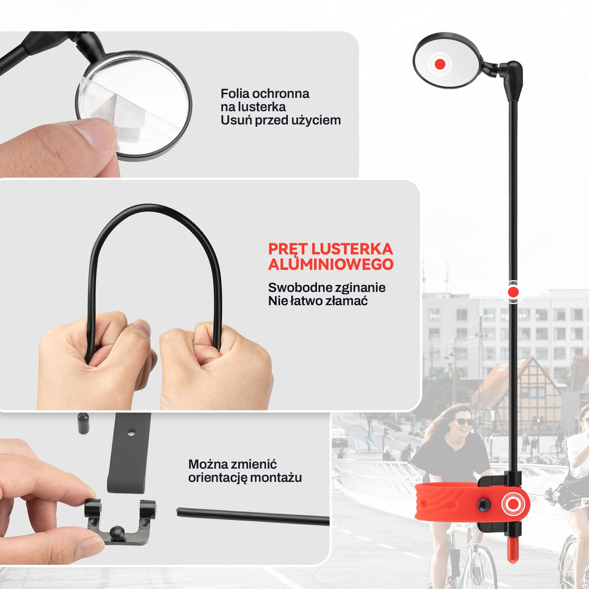 ROCKBROS Lusterko Rowerowe Na Kask 360 Stopni Regulowane Lusterko Rowerowe-FK-218 Lusterko rowerowe