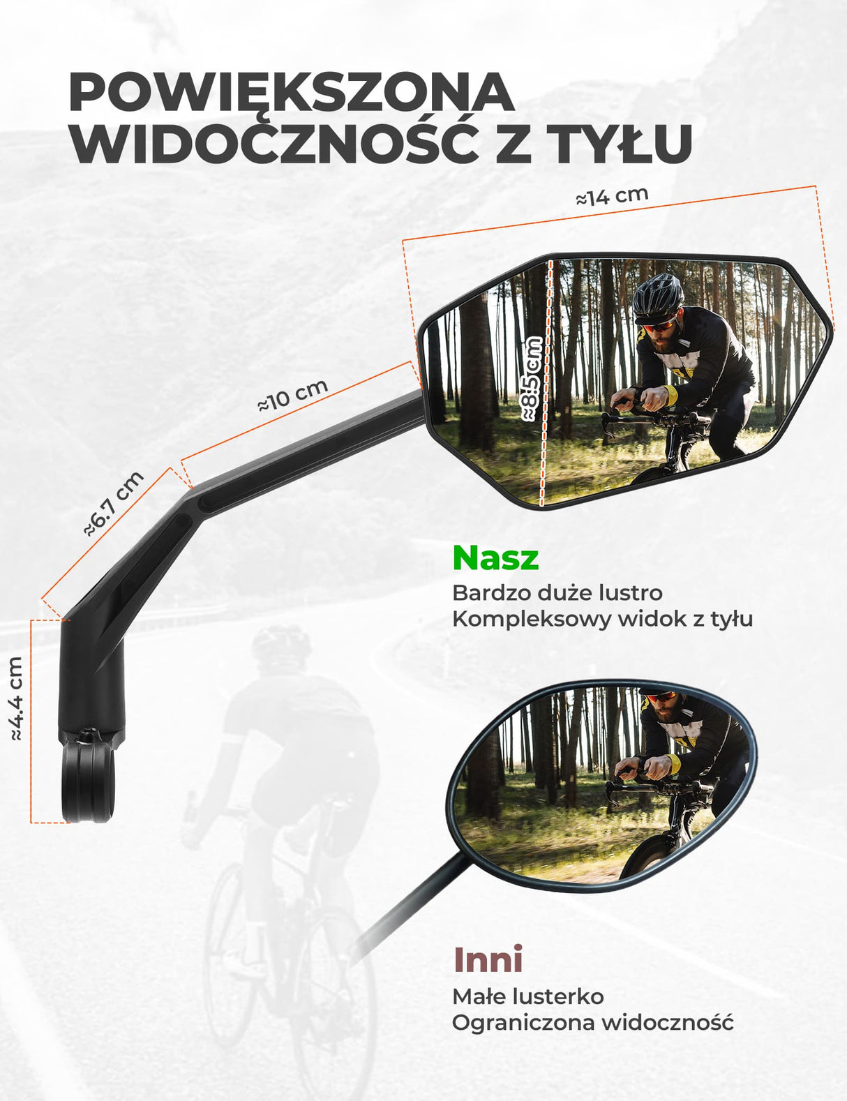 ROCKBROS Lusterko Rowerowe Regulacja 360° i Szkło HD o Wysokiej Rozdzielczości-F-253A Lusterko rowerowe