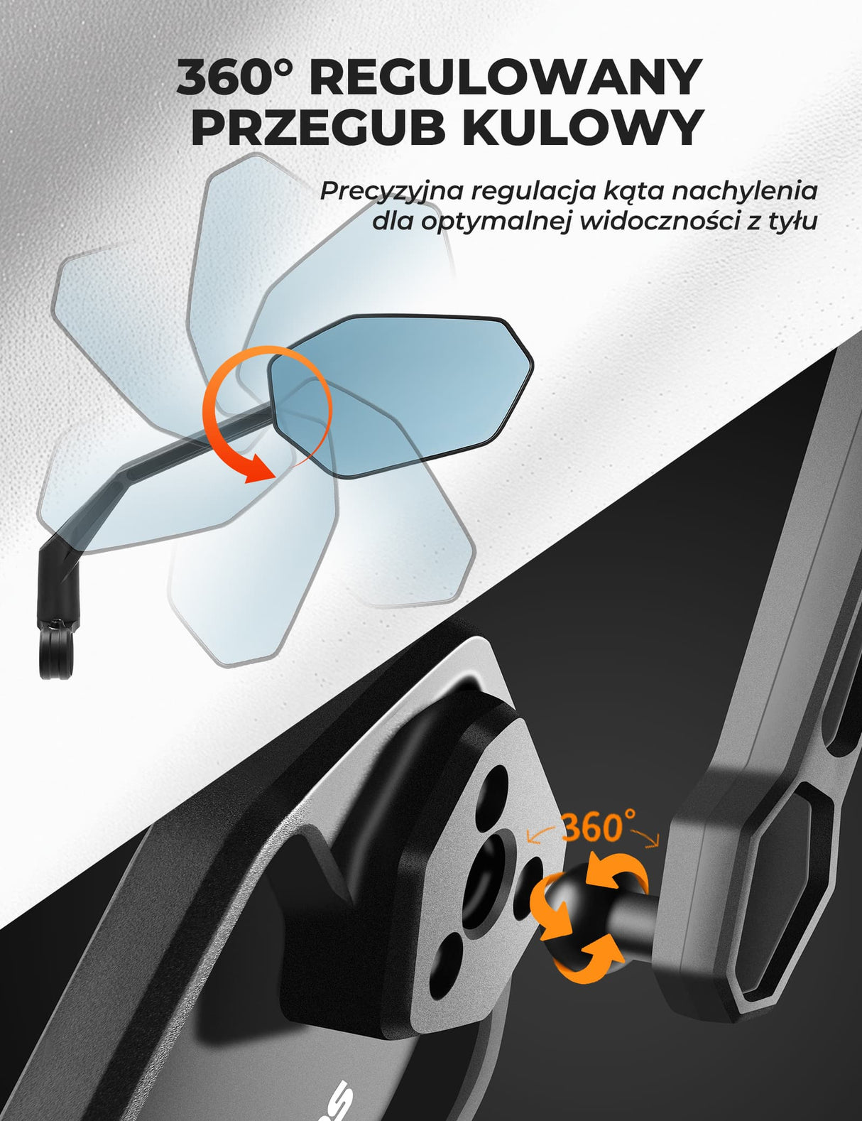 ROCKBROS Lusterko Rowerowe Regulacja 360° i Szkło HD o Wysokiej Rozdzielczości-F-253A Lusterko rowerowe