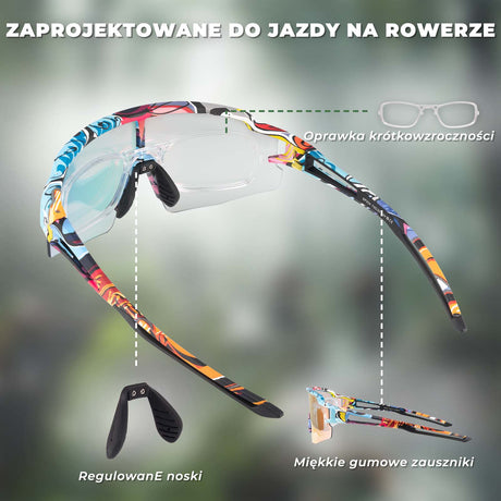 ROCKBROS ROCKBROS Malowane Okulary Rowerowe Fotochromowe Okulary Kolarskie Wiatroszczelne UV400 Okulary i gogle