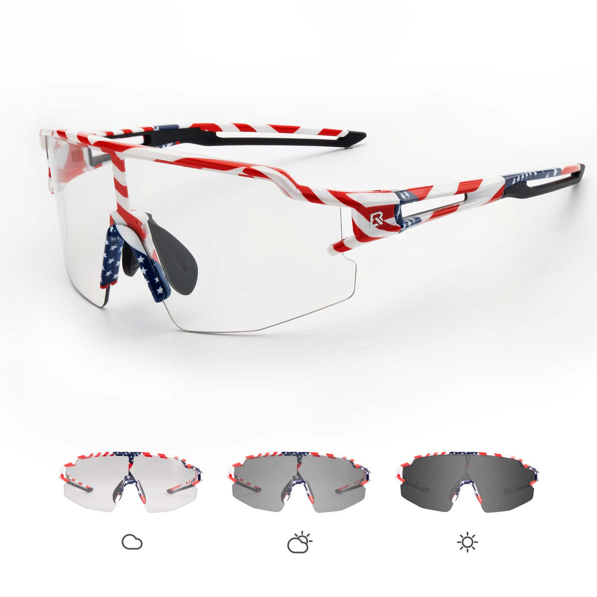 ROCKBROS ROCKBROS Malowane Okulary Rowerowe Fotochromowe Okulary Kolarskie Wiatroszczelne UV400 Okulary i gogleKolor flagi