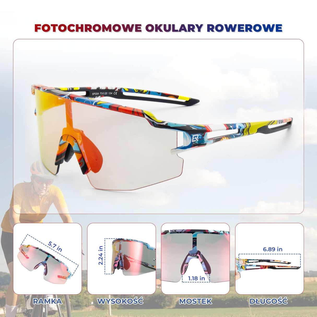 ROCKBROS ROCKBROS Malowane Okulary Rowerowe Fotochromowe Okulary Kolarskie Wiatroszczelne UV400 Okulary i gogle