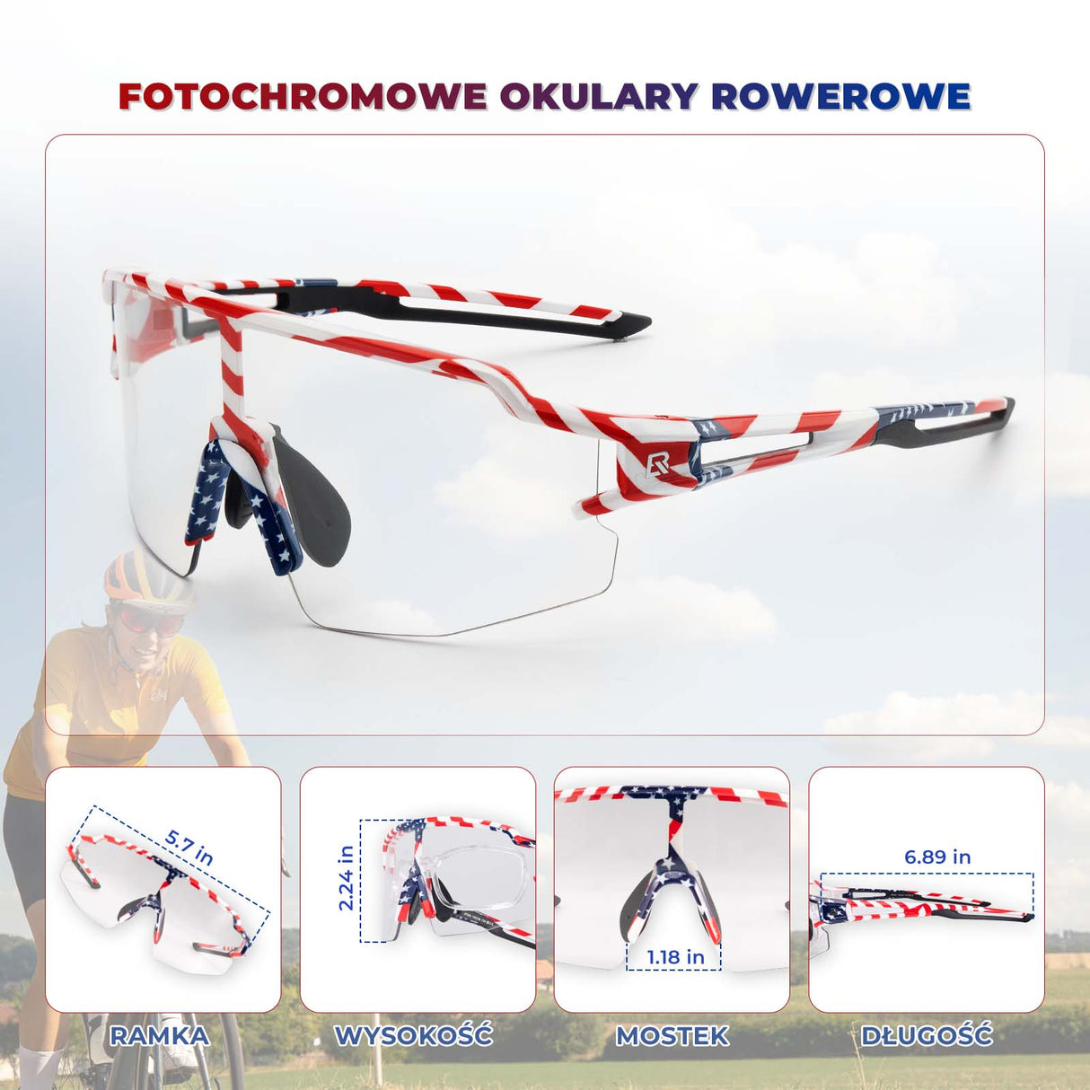 ROCKBROS ROCKBROS Malowane Okulary Rowerowe Fotochromowe Okulary Kolarskie Wiatroszczelne UV400 Okulary i gogle