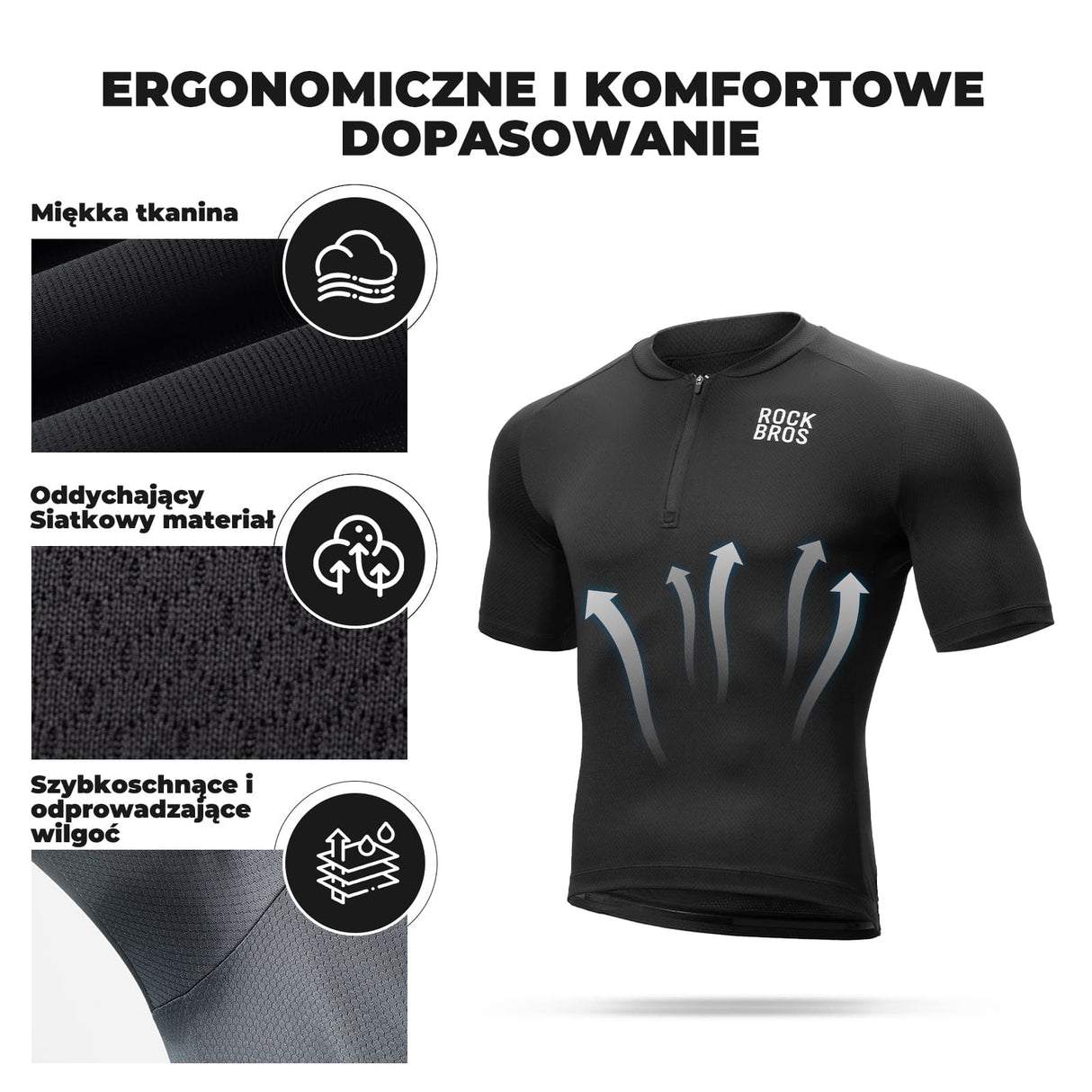 ROCKBROS Męska Koszulka Kolarska Z Zamkiem Błyskawicznym Do Połowy-YDDX007 Koszulki