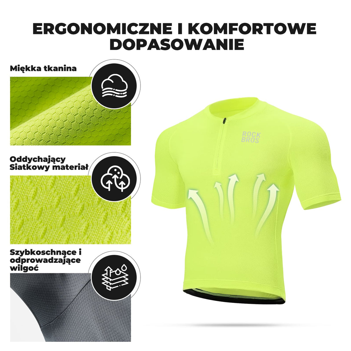 ROCKBROS Męska Koszulka Kolarska Z Zamkiem Błyskawicznym Do Połowy-YDDX007 Koszulki