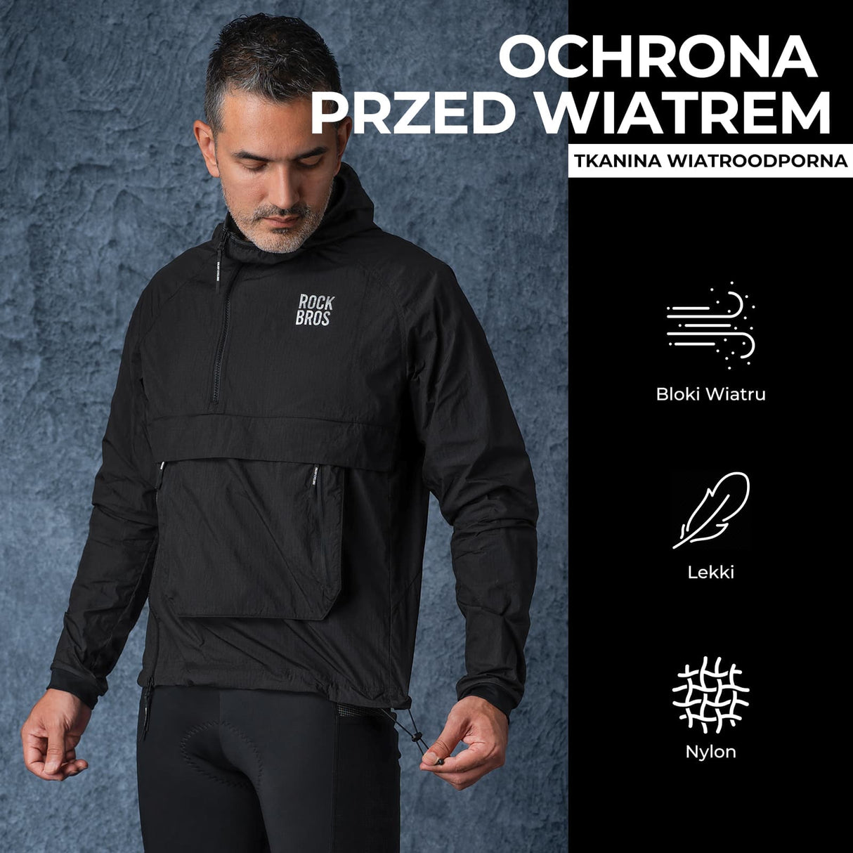 ROCKBROS Męska Kurtka Rowerowa Wiatroszczelna, Lekka I Oddychająca-YDWT013 Kurtki