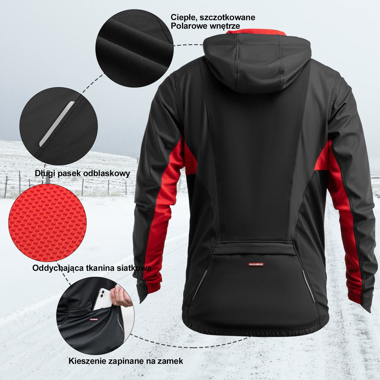 ROCKBROS Kurtka Rowerowa Męska Zimowa Wiatroodporna Typu Softshell-YPW038-1 Kurtki