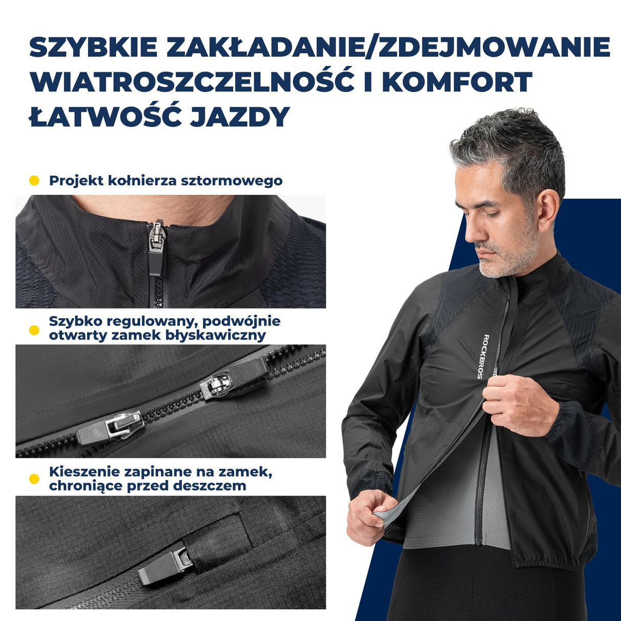 ROCKBROS Męska Kurtka Rowerowa Wodoodporna, Wiatroszczelna i Oddychająca-YPY027 Kurtki